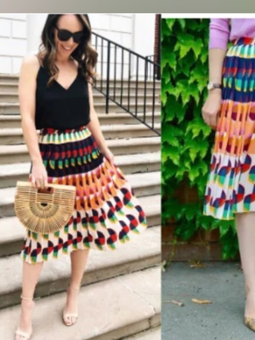 J.Crew Pleated Multicolor Geometric Art Retro Print Midi Skirt Peach Navy 6 - Picture 14 of 14